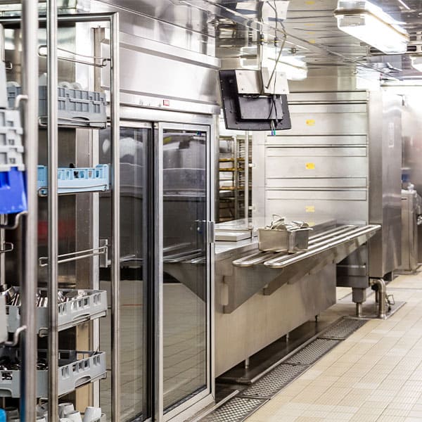 a stainless steel commercial kitchen